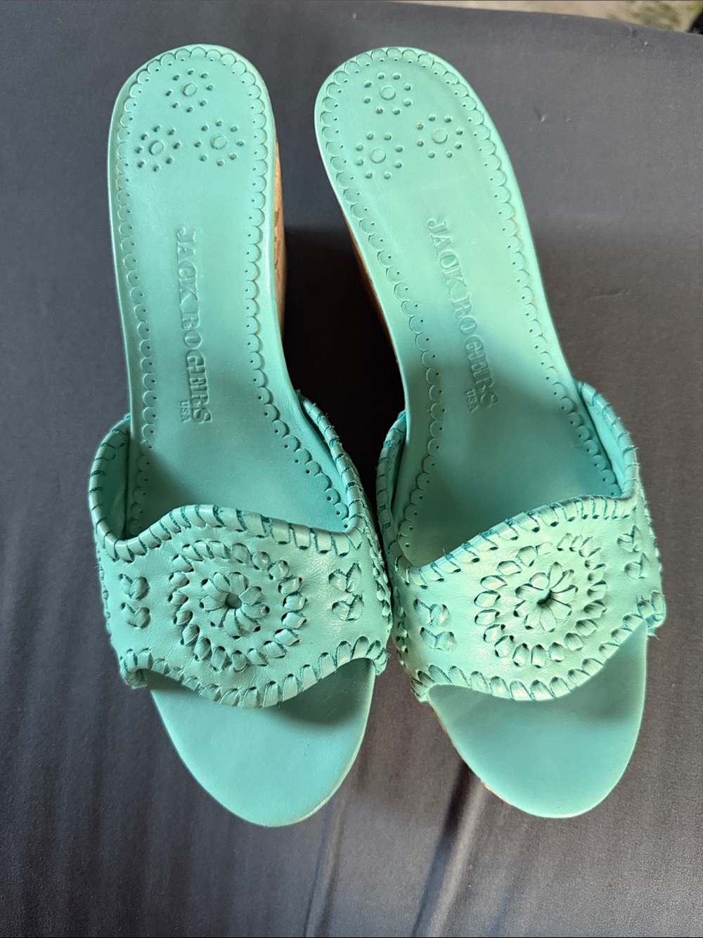 Jack Rogers Barcelona Capri Cork Wedge Sandals Turquoise Size 9
